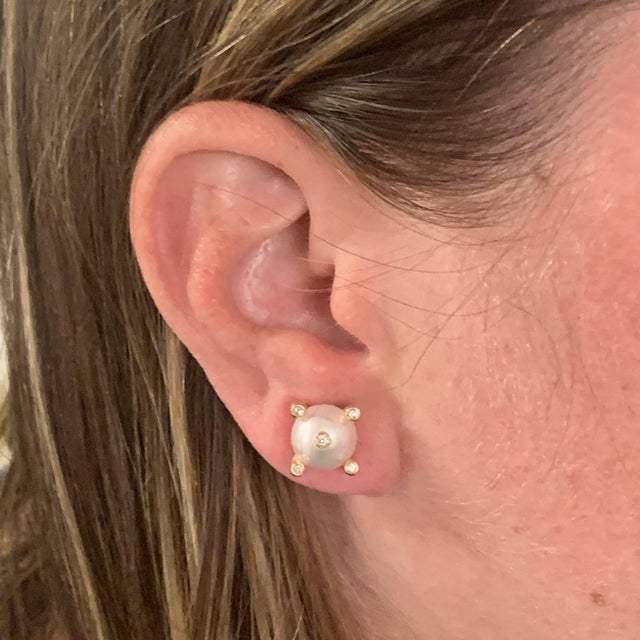 Diamond Large Akoya Pearl Earrings 14k Gold 9.25 mm Certified For Sale In New York - Image 6 of 14