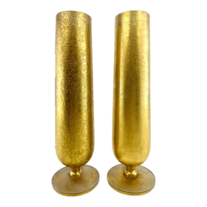 1950s Vintage Art Deco 24 Karet Gold Glass Vases- a Pair