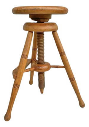 Industrial French Adjustable Wooden Tripod Swivel Screw Stool, 1950s