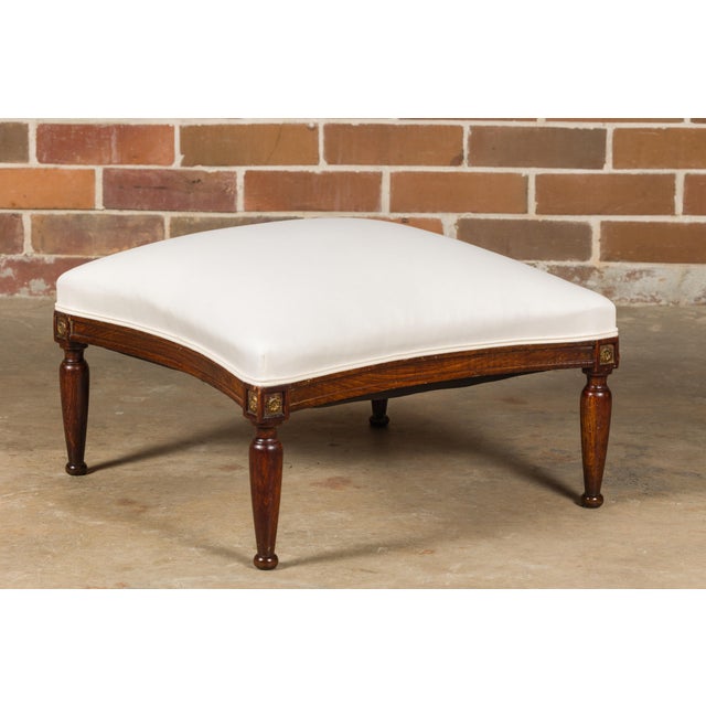 Wood French Turn of the Century Ottoman with Giltwood Rosettes and Upholstery, 1900s For Sale - Image 7 of 12