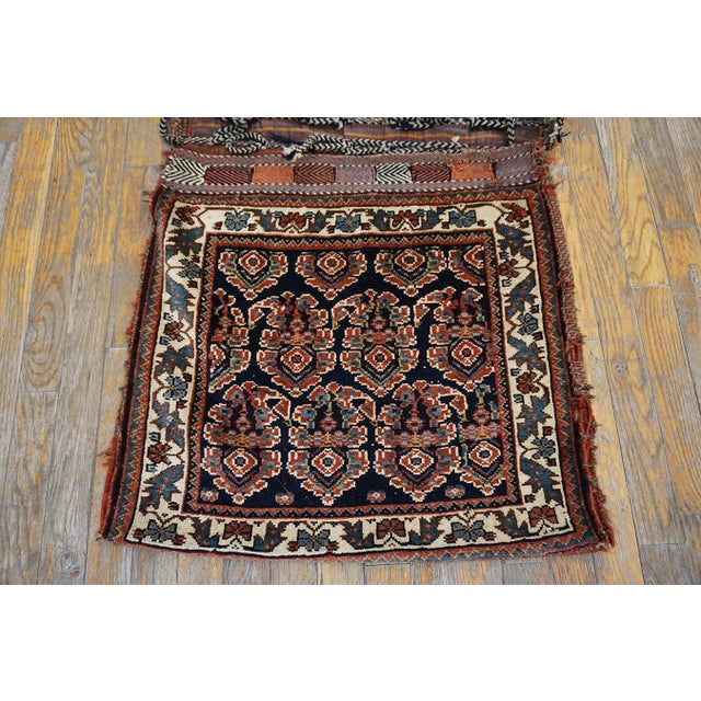1890s Black Medallion Antique S. Persian Afshar Saddle Bag Rug 2' X 4'2" Knotted Pile Wool Carpet For Sale - Image 4 of 6