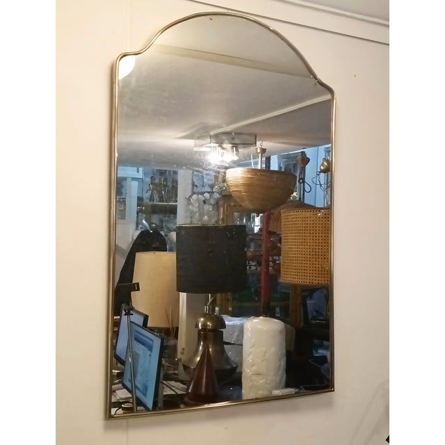 Mid-Century Modern Shaped Brass Wall Mirror, Italy, 1950s For Sale - Image 3 of 8