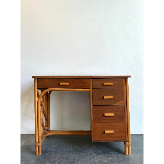 Mid 20th Century Vintage Chinese Chippendale Bamboo Writing Desk For Sale - Image 5 of 12