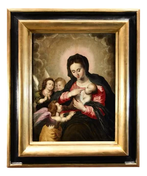 Workshop of Hendrick Van Balen, Madonna and Child, 1500s-1600s, Oil on Board, Framed