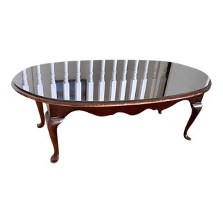 Late 20th Century Dark Wood & Glass Coffee Table – Cabriole Legs For Sale