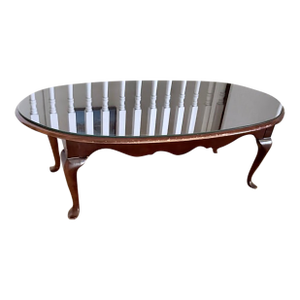 Late 20th Century Dark Wood & Glass Coffee Table – Cabriole Legs