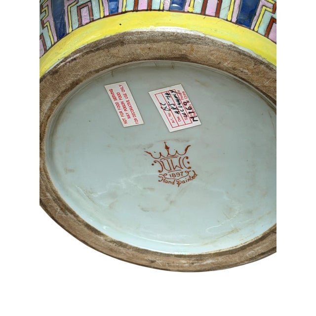 Vintage United Wilson Juwc Chinoiserie Famille Jaune Porcelain Vase With Pomegranate Handles For Sale In Charlotte - Image 6 of 8