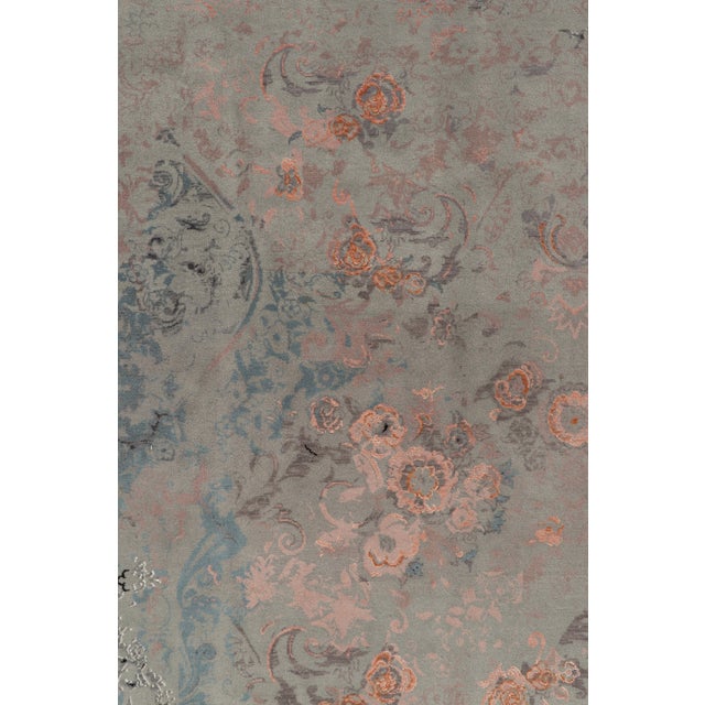 Rug & Kilim’s Modern Square Rug - Gray, Blue and Pink Floral Patterns “Coin” For Sale In New York - Image 6 of 7