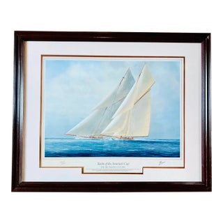 Vintage ‘Yachts of the America’s Cup’ Tim Thompson Signed Special Edition Framed Print of 1903 Race Shamrock III v. Reliance, Late 20th Century For Sale