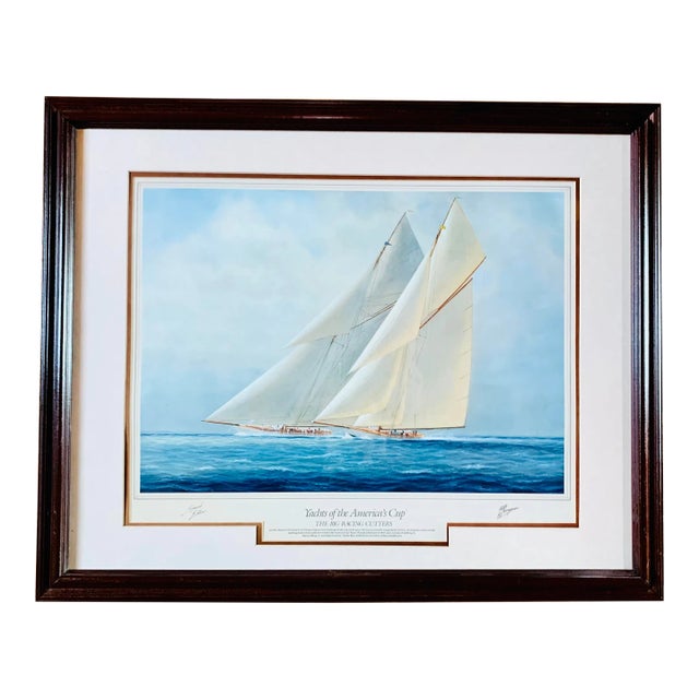 Vintage ‘Yachts of the America’s Cup’ Tim Thompson Signed Special Edition Framed Print of 1903 Race Shamrock III v. Reliance, Late 20th Century For Sale
