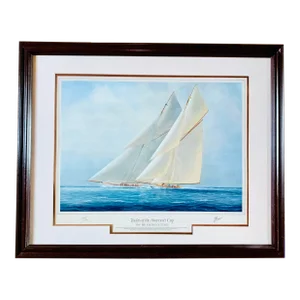 Vintage ‘Yachts of the America’s Cup’ Tim Thompson Signed Special Edition Framed Print of 1903 Race Shamrock III v. Reliance, Late 20th Century