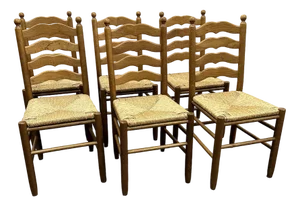 French Provence Oak Farmhouse Country Dining Chairs with Rush Seating, Set of 6