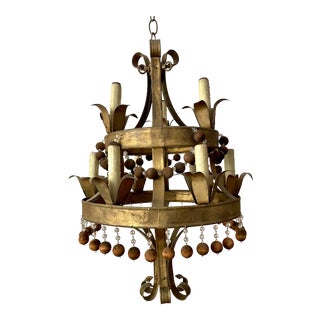 Vintage Regency 2-Tier Gold Metal Chandelier For Sale