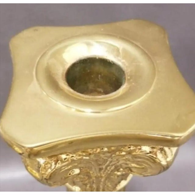 1980s Pair of 1980s Solid Brass Ornate Neoclassical Corinthian Column Candle Holders For Sale - Image 5 of 7