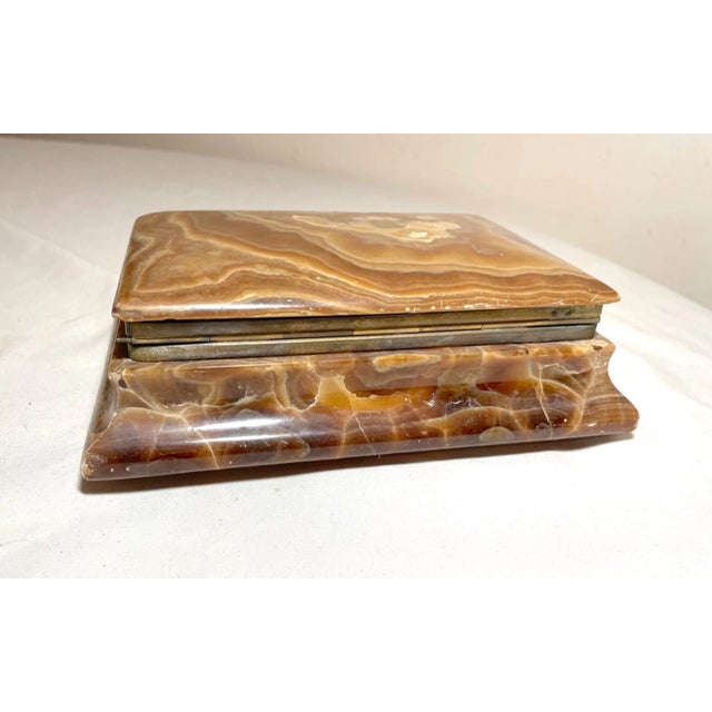 Brass Vintage Handmade Brown Hard Stone Brass Bronze Jewelry Dresser Box Casket Jar For Sale - Image 8 of 11