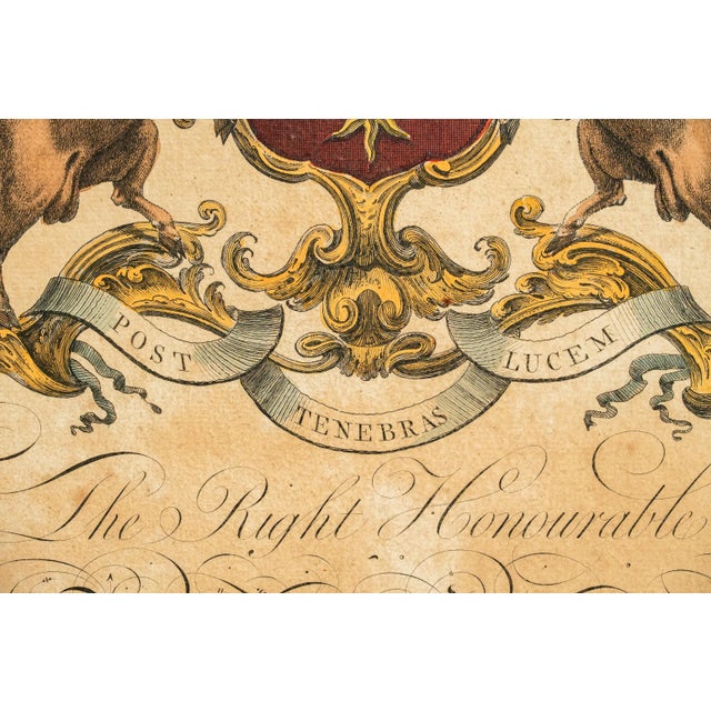 Sculpture Materials Pair Antique 19th Century Hand Colored Heraldic Engravings English Coat of Arms Art Framed Wall Decor For Sale - Image 7 of 18