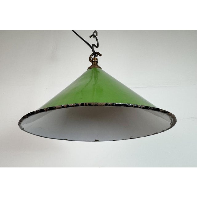1950s British Industrial Green Enamel Factory Pendant Lamp, 1950s For Sale - Image 5 of 17