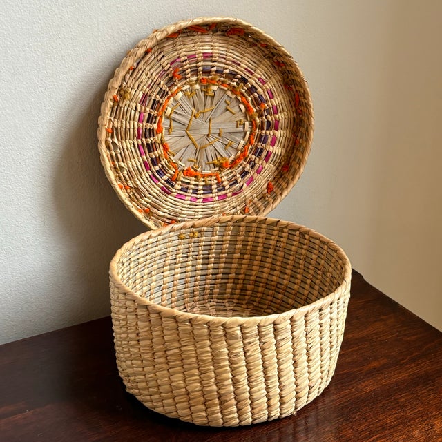 Mid 20th Century Mid-20th Century Handwoven Rattan Decorative Box For Sale - Image 5 of 12