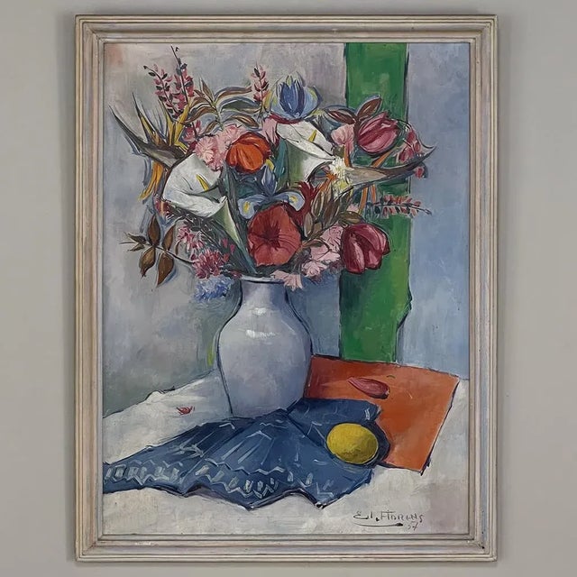 Mid-Century Framed Oil Painting on Canvas by Ed Florens Dated 1954 For Sale - Image 13 of 13