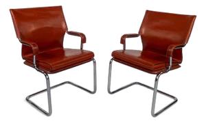 Pair of Late 20th Century Marcatré Uno Arm Chairs by Paolo Deganello & Gilberto Coretti – Chrome & Leather