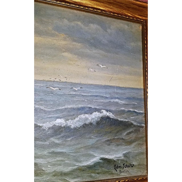 Seaside Breaking Waves, 1950s Painting, Edmund Schultz For Sale - Image 4 of 7