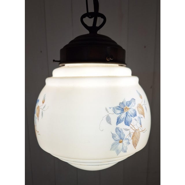 Metal Art Deco Ceiling Lamp with Beige Glass Shade on a Brass Mount, 1930s For Sale - Image 7 of 8