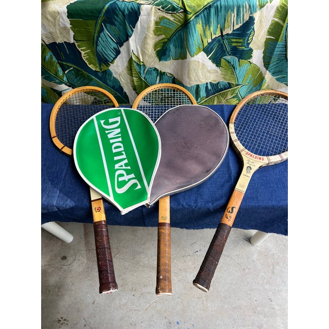 1970s Vintage Trio of Spaulding Tennis Rackets With Covers For Sale - Image 5 of 7