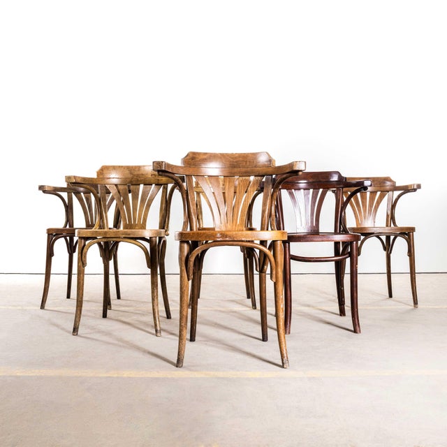 Standard Fan Back Bistro Mixed Dining Armchairs, 1950s, Set of 6 For Sale - Image 12 of 12