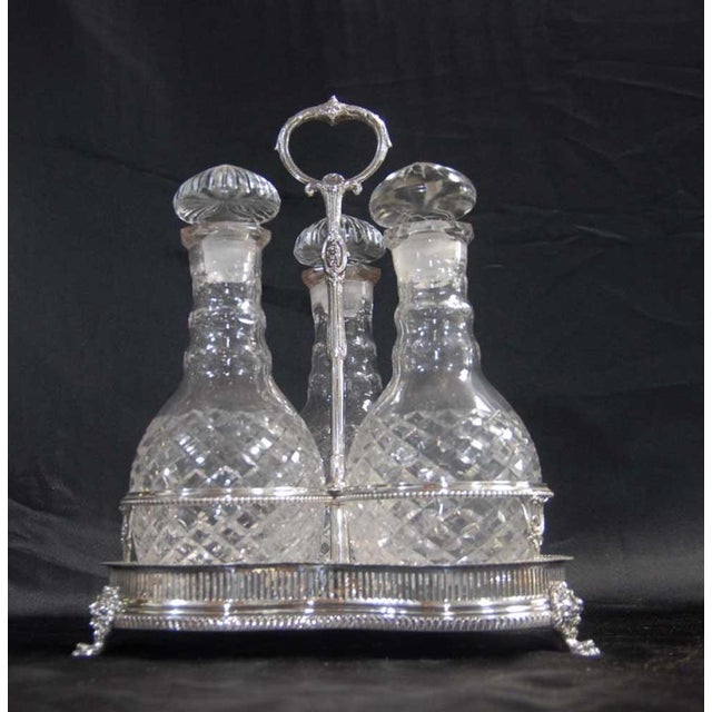 Cut Glass and Silver-Plated Decanter with Tantalus, Set of 3 For Sale - Image 3 of 13