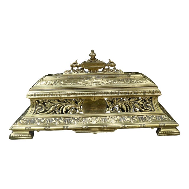 Large Antique Ornate Brass Inkwell, 1820 For Sale