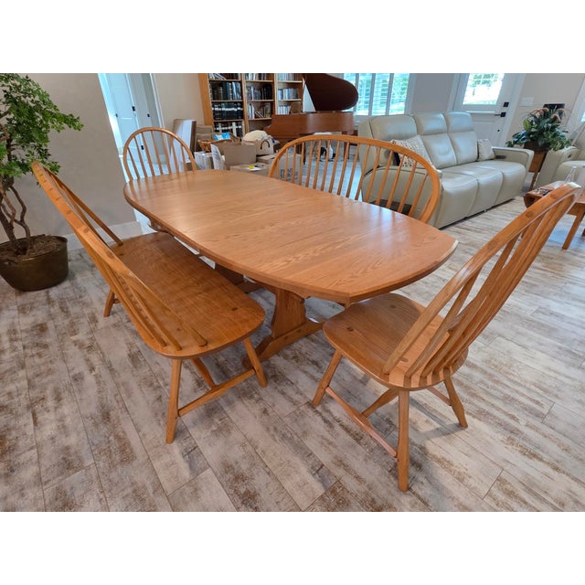 2000 - 2009 Hunt Country Furniture Oak Dining Extension Table & Chairs For Sale - Image 5 of 12