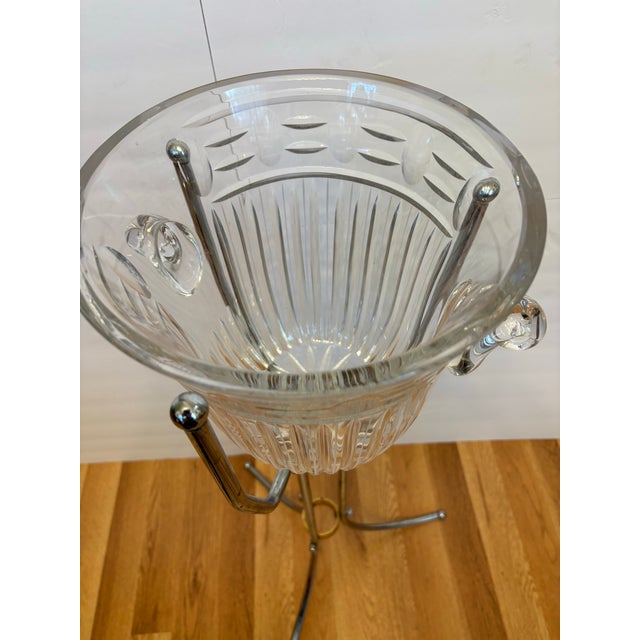 Art Deco Vintage Designers Guild Crystal Champagne Bucket With Chrome and Brass Stand For Sale - Image 3 of 4