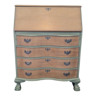 Mid 20th Century Slant Front Vintage Ball and Claw Foot Secretary Desk For Sale