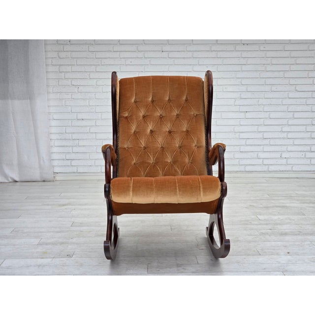 Vintage Scandinavian Rocking Chair in Velour and Dark Beech, 1960s For Sale - Image 4 of 18