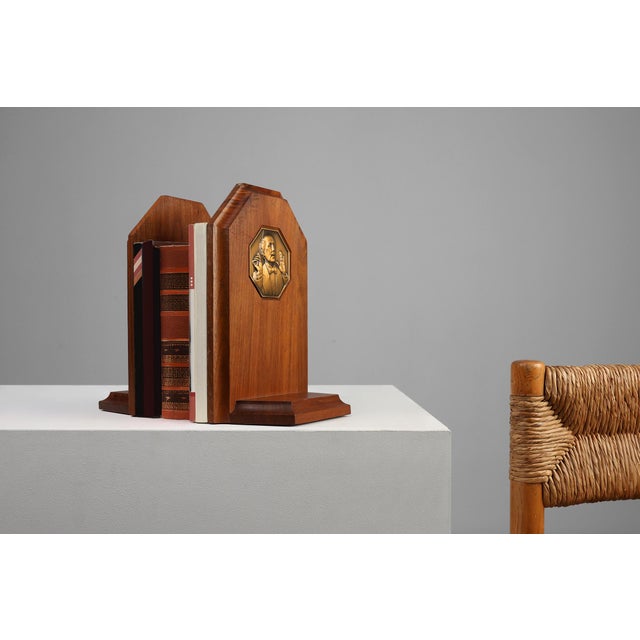 Art Deco French Bookends in Wood and Bronze, 1920s, Set of 2 For Sale - Image 4 of 12