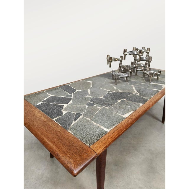 1970s Vintage Danish Teak & Slate Stone Coffee Table, 1970s For Sale - Image 5 of 7