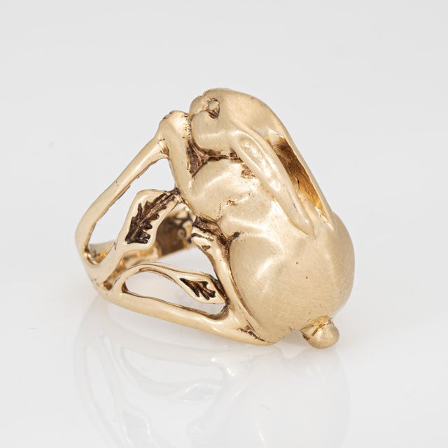 Modern 70s Vintage Bunny Rabbit Ring 10k Yellow Gold Heavy 16.2gm Animal Jewelry For Sale - Image 3 of 8