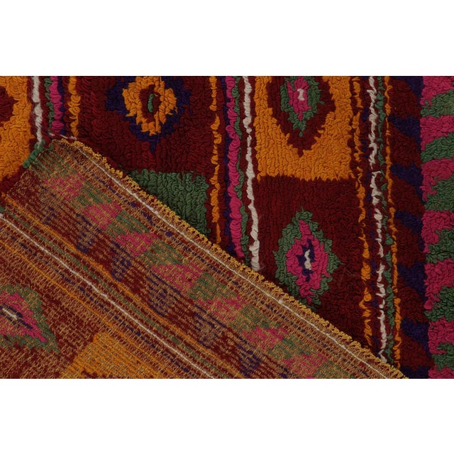 1950s Vintage Tulu Tribal Rug in Red With Polychromatic Diamond Patterns For Sale In New York - Image 6 of 7