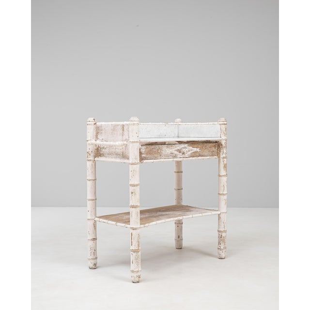 1900s French White Patinated Faux Bamboo Marble-Top Side Table For Sale In Greensboro - Image 6 of 18