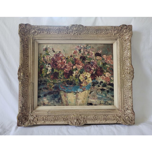 Evert Moll, Impressionist Floral Still Life Painting, 1927, Oil on Board and Masonite For Sale - Image 6 of 6