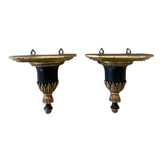 Black and Gold Wall Shelves - Set of 2 For Sale