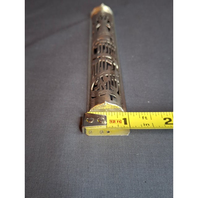 Mid-Century Modern Vintage Netafim Israel Sterling Silver Mezuzah Case Openwork Scrollwork Large 6" For Sale - Image 3 of 11