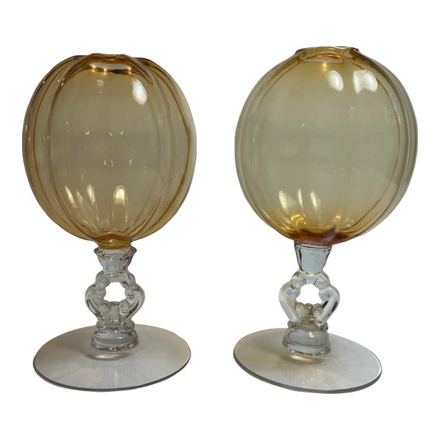 Cambridge Depression Era Footed Ivy Ball Vases, a Pair For Sale