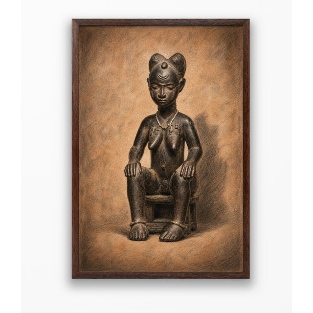 Atelier Aria Lumae Baule Seated Female Figure Master of Ascher African Tribal Sculpture Drawing Fine Art Gallery Board Print 16 X 24 For Sale - Image 10 of 11