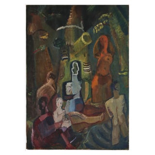 Ebba Carstensen, Cubist Painting with Figure Composition, Denmark, Oil on Canvas For Sale