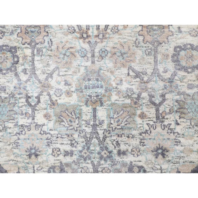 2010s Ivory Silk With Textured Wool Tabriz Design Runner Hand Knotted Oriental Rug For Sale - Image 5 of 9