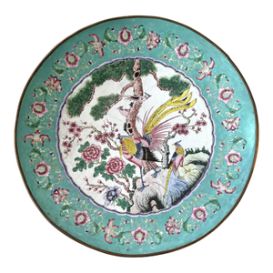 Very Rare Famille Verte Enamel on Copper Decorative Serving Platter, 19th Century China - Marked