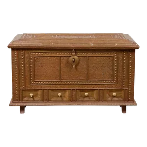 Antique Indian Blanket Chest with Bronze Sheathing, Geometric Patterns and Studs