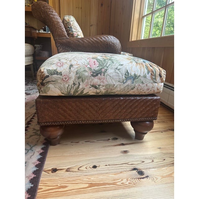 Lexington Woven Sofa With Floral Cushions With Matching Chair and Ottoman For Sale - Image 9 of 17