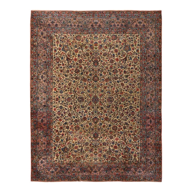 1920 8'9"x11'5" Yellow Antique Persian Kerman Even Wear Pure Wool Hand Knotted Rug For Sale